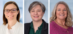 Patientenkolloquium des Universitätsklinikums Bonn am 11. Mai: (v. li) Prof. Brigitte Strizek, Alice Semmler und Stefani Schönhardt geben einen Überblick rund um interprofessionelle Geburtshilfe und die geschichtliche Entwicklung des Berufes Hebamme. Zudem geben sie einen Einblick in Kernelemente des neuen Studiengangs Hebammenwissenschaft (B.sc.) am UKB.