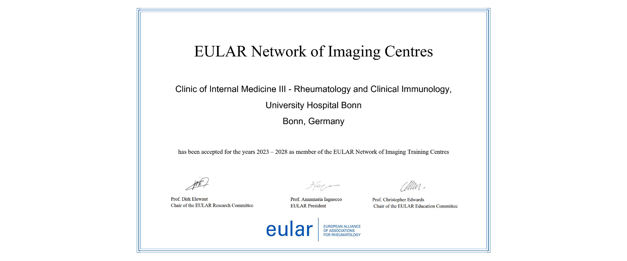 Höchstrangige europäische Auszeichnung der rheumatologischen Bildgebung und Ausbildungsqualität geht an das Universitätsklinikum Bonn