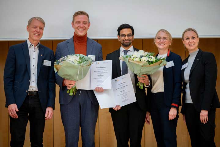 Dr. Dr. Varun Venkataramani (3. v.l.) von der Medizinischen Fakultät der Universität Heidelberg und PD Dr. Niklas Klümper (2. v.l.) von der Universitätsmedizin Bonn 