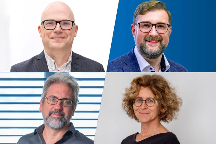 Prof. Jochen Garcke (links oben), Prof. Sven Zenker (links unten), Prof. Björn Sprungk (rechts oben) und Prof. Gabriele Steidl (rechts unten)